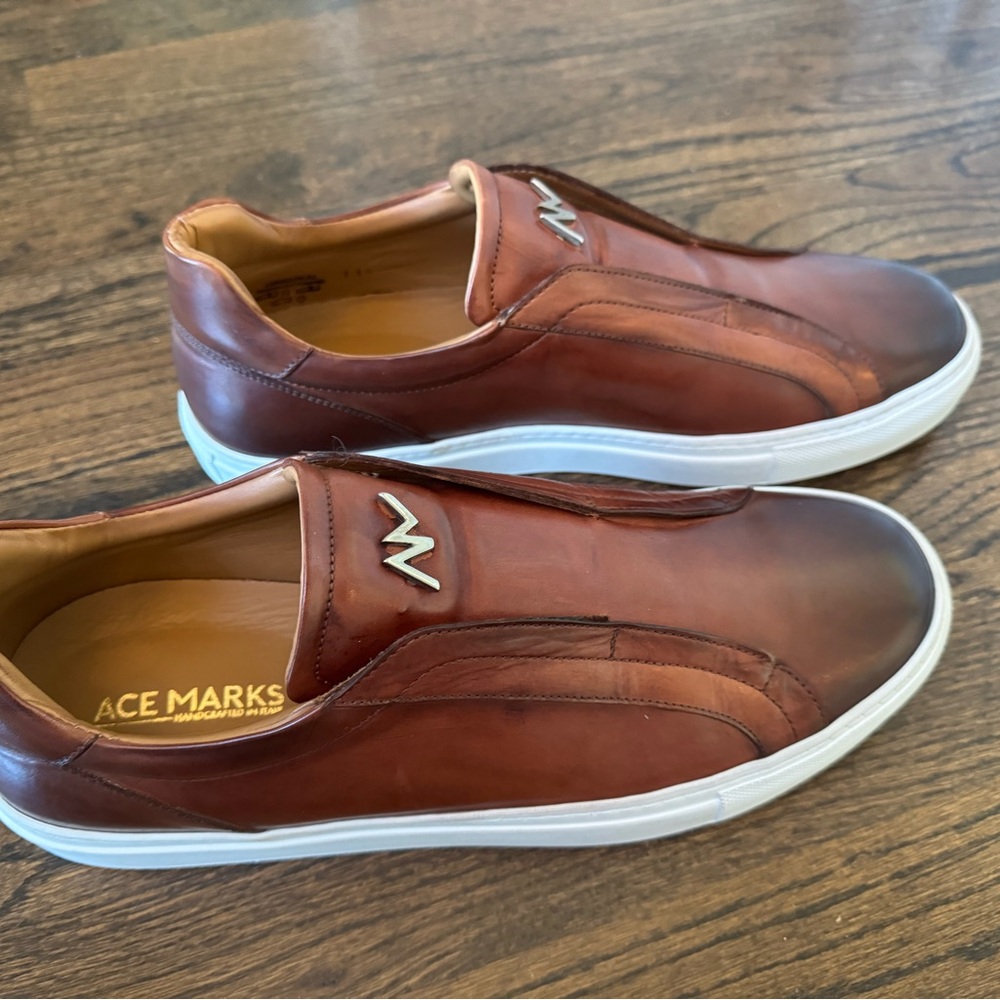 Ace Marks Men's Brown Leather dressy Slip-On shoe or sneaker Saint